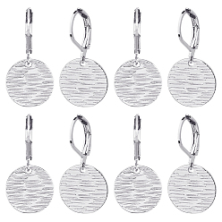 Платина 4 пары латунных текстурированных плоских круглых серег с застежкой-русалкой, платина, 28x14 мм