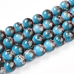 Темно-Голубой Выпечки нарисованных стеклянных бусин прядей, круглые, два тона, глубокое синее небо, 10~10.5 мм, отверстие : 1.4 мм, около 79~83 шт / нитка, 29.92~31.10 дюйм (76~79 см)