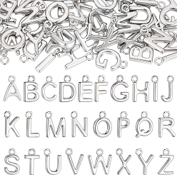 Edelstahl Farbe 52pcs 26 Arten 304 Edelstahlcharme, Buchstabe a ~ z, Edelstahl Farbe, 9~9.5x2~8.5x2 mm, Bohrung: 1.2 mm, 2 Stück / Stil