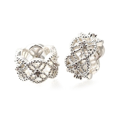 Серебро Колонна латунные микро-паве кубические цирконии европейские разделительные бусины, бусины с большим отверстием, стойки покрытие, долговечный, серебряные, 11x6 мм, отверстие : 6 мм