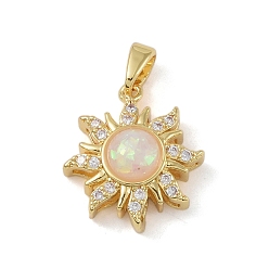 Бледно-Розовый Стойки обшивки латунь кулон, с смолой и кубическим цирконием, без свинца и без кадмия, долговечный, солнце, туманная роза, 18x16x7 мм, отверстие : 4.5x2.5 мм