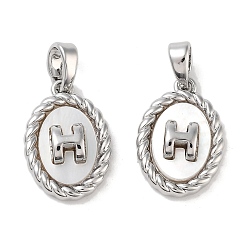 Платина Подвески из латуни и ракушек, с оболочкой, овал и буква h, без кадмия, без никеля и без свинца, цвет морской раковины, платина, 16x11x4 мм, отверстие : 4.5x2.5 мм