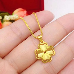 Real 18K Gold Plated Brass Clover Pendant Box Chain Necklaces, Real 18K Gold Plated, 17.32 inch(44cm)