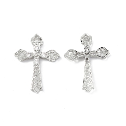 Platinum Brass Micro Pave Clear Cubic Zirconia Pendants, with Glass, Cross Charm, Platinum, 34.5x26x3.8mm, Hole: 1.6x5mm