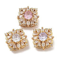 Настоящее золото 18K Латунные микро проложить кубического циркония бусы, без никеля , со стеклом, разноцветные, квадратный, реальный 18 k позолоченный, 15x15x8 мм, отверстие : 3x1 мм