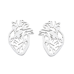 Нержавеющая Сталь Цвет Не тускнеющие 201 подвески из нержавеющей стали, сердце, цвет нержавеющей стали, 37.5x25.5x1 мм, отверстие : 1.4 мм