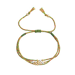 Зелено-Желтый Регулируемые многорядные браслеты из нейлона и хлопка, с металлическими бусинами, зеленый желтый, внутренний диаметр: 11.02 дюйм (28 см)