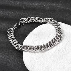 Нержавеющая Сталь Цвет 201 браслеты из кубинских цепей из нержавеющей стали для женщин и мужчин, цвет нержавеющей стали, 8.66 дюйм (22 см), ссылка: 13.5x9.5x4.5 mm