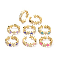 (52) Непрозрачная лаванда Звездное прозрачное кольцо с кубическим цирконием для девочек и женщин, настоящие 18 позолоченные латунные эмалевые открытые манжеты с золотым покрытием, разноцветные, размер США 4 3/4 (15.4 мм)