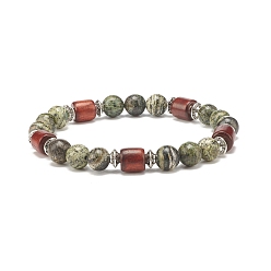 Джаспер Зебра Эластичный браслет из бисера из натуральной зебры и яшмы для женщин и мужчин, браслеты из бусин из дерева и сплава, внутренний диаметр: 2-1/8 дюйм (5.5 см)