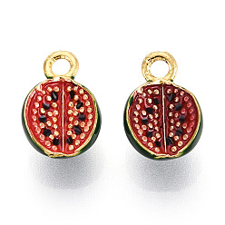 Арбуз Эмалевые подвески из фруктового сплава, золотые, арбуз, 14x9.5x7 мм, отверстие : 2 мм