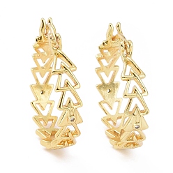 Золотой Треугольные серьги-кольца из латуни с реечным покрытием и прозрачным кубическим цирконием для женщин, без кадмия и без свинца, золотые, 30x26x6 мм, штифты : 1x0.8 мм