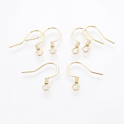Real 18K Gold Plated 316 Surgical Stainless Steel French Earring Hooks, Flat Earring Hooks, Ear Wire, with Horizontal Loop, Real 18k Gold Plated, 15x16mm, Hole: 2mm