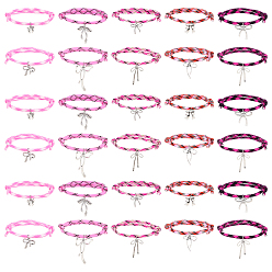 (52) Непрозрачная лаванда Браслеты из полиэфирного шнура, Сплав с подвесками, бантом, античное серебро, разноцветные, внутренний диаметр: 1-5/8~3-3/8 дюйм (4~8.5 см)