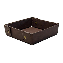Кокосово-Коричневый Лотки для хранения из искусственной кожи, органайзер для косметических украшений, с кнопками сплава досрочных, античная бронза, квадратный, кокосового коричневый, 19.6x19.6x5 см