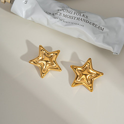 Настоящее золото 18K Серьги-гвоздики из нержавеющей стали в форме звезд, реальный 18 k позолоченный, 29.2 мм