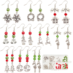 (52) Непрозрачная лаванда Набор для самостоятельного изготовления сережек на рождественскую тематику, в том числе стеклянные бусины, Латунные крючки для сережек, венок, колокольчик, леденец, звенья и подвески из сплава северного оленя, разноцветные, 114 шт / коробка
