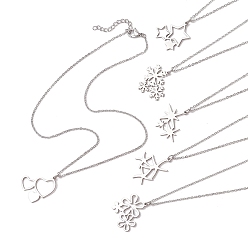 Нержавеющая Сталь Цвет 6 шт. 6 стили 201 нержавеющая сталь 3 ожерелья с подвесками в виде сердца, снежинки, цветка, звезды, с 304 кабельными цепочками из нержавеющей стали, цвет нержавеющей стали, 16.06 дюйм (40.8 см), 1 шт / стиль