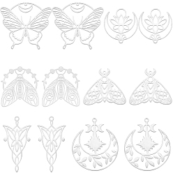 Нержавеющая Сталь Цвет 24 шт 6 стили 201 подвески из нержавеющей стали, лазерная резка, разнообразные, цвет нержавеющей стали, 26~42x20.5~39.5x0.2~1 мм, отверстие : 1.2~1.8 мм, 4 шт / стиль