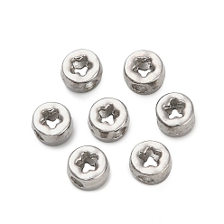 Нержавеющая Сталь Цвет 304 из нержавеющей стали бусы, плоские круглые с цветком, цвет нержавеющей стали, 4x3 мм, отверстие : 1.4 мм