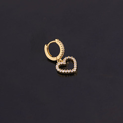 Сердце Латунные серьги-кольца из прозрачного кубического циркония, золотые, сердце, 8 мм