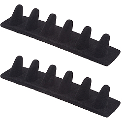 Черный 2шт. 6-слотовый держатель для органайзера для ювелирных изделий из смоляных колец с флокированием, чёрные, 4x20x3.2 см