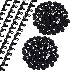 Черный 3 ярдов нейлоновой тесьмы с эластичными петлями для пуговиц, с картонной демонстрационной карточкой 1opc, 150шт. пластиковые пуговицы с хлопчатобумажной ножкой, чёрные, 5/8 дюйм (15 мм)