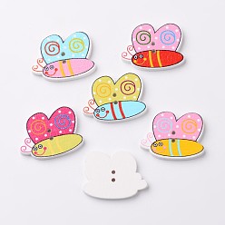 Mixed Color Butterfly 2-Hole Wooden Buttons, Mixed Color, 22x29x3mm, Hole: 1.5mm