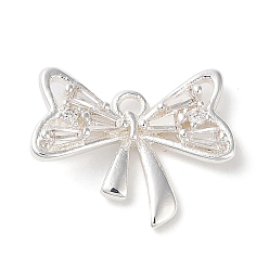Посеребрённый Латунные микропаве прозрачные кубические циркониевые подвески, без кадмия, без никеля и без свинца, бантом, 925 серебро покрытием, 13.5x17.5x4 мм, отверстие : 1.6 мм