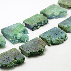 Arco Iris Chapado Filamentos de perlas de cristal natural druzy galvanizado, cuentas de losa plana, pepitas, teñido, arco iris chapado, 35~37x23~42x8~9 mm, agujero: 2~2.5 mm, sobre 5 unidades / cadena, 8.07 pulgada ~ 8.26 pulgada (20.5~21 cm)