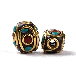 Dark Red Handmade Indonesia Beads, with Brass Findings, Antique Golden, Cuboid, Dark Red, 10.5x9x8.5mm, Hole: 1.6mm