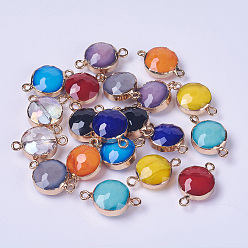Gemischte Farbe Steckverbinder für galvanische Glasglieder, mit  eisernem Zubehör, facettiert, Flachrund, golden, Gemischte Farbe, 22x14x8 mm, Bohrung: 1.5 mm
