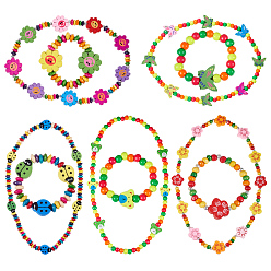Silver DIY Kids Necklaces Making, with Wood Beads, Iron Spacer Beads and Crystal Thread, Silver Color Plated, 23x17cm