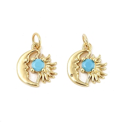 Бирюза Латунные микро проложить кубического циркония подвески, луна с солнцем, стойки покрытие, долговечный, без свинца и без кадмия, реальный 18 k позолоченный, с целью перехода в кольце, бирюзовые, 14.5x13x3.5 мм, отверстие : 3.5 мм