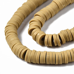 Light Khaki Handmade Polymer Clay Beads Strands, for DIY Jewelry Crafts Supplies, Heishi Beads, Disc/Flat Round, Light Khaki, 6x0.5~1mm, Hole: 1.8mm, about 290~320pcs/strand, 15.75 inch~16.14 inch(40~41cm)