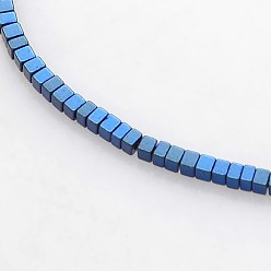 со Синим Покрытием Гальванизировать немагнитных синтетический гематит бисер пряди, кубические, с покрытием синим, 1.5x1.5x1.5 мм, отверстие : 0.5 мм