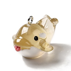 Бледно-Золотистый Подвески из прозрачной смолы морской серии, дельфин очарование, с железной фурнитурой с платиновым покрытием, бледно золотарник, 20x23.5x27 мм, отверстие : 2 мм