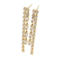 Настоящее золото 18K Прямоугольные серьги-гвоздики из латуни с микро-паве и кубическим цирконием для женщин, без свинца и без кадмия, долговечный, реальный 18 k позолоченный, 59x6.5 мм