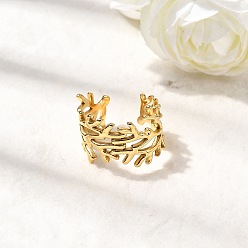 Настоящее золото 18K 304 из нержавеющей стали манжеты кольца, форма коралла, реальный 18 k позолоченный, 15 мм