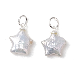 Серебро Подвески в виде звезд из натурального барочного жемчуга кеши с зернистой структурой и фурнитурой из нержавеющей стали., цвет морской раковины, серебряные, 304 мм, Перейти кольцо: 13~13.5x10~11x4~4.5 мм, внутренний диаметр: 5x1 мм