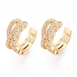 Настоящее золото 18K Латунные серьги-манжеты из прозрачного кубического циркония, c-образный, реальный 18 k позолоченный, 12x13x7 мм