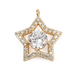Золотой Латунные микро проложить кубического циркония подвески, звезды прелести, золотые, 14x12.5x3.5 мм, отверстие : 1 мм
