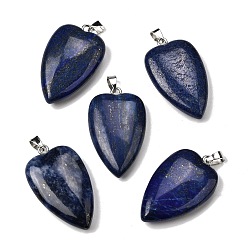 Ляпис-Лазурь Крашеные природные лазурит подвески, подвески-сердечки с 304 защелками из нержавеющей стали, цвет нержавеющей стали, 41~43x25~26x8.5~10 мм, отверстие : 4.5x7.5 мм