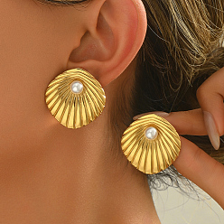 Золотой Элегантные 201 серьги-гвоздики из текстурированной нержавеющей стали в форме ромба, с имитацией жемчуга, золотые, 31x30 мм