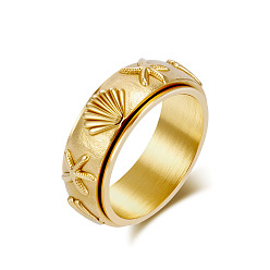 Золотой 304 Вращающиеся кольца для пальцев из нержавеющей стали для мужчин, узор в виде морской звезды, Кольцо-спиннер для успокоения беспокойства, медитации, золотые, размер США 4 1/4 (15~20 мм)