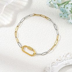 Golden & Stainless Steel Color 3.5MMM Duo Tone 304 Stainless Steel Paperclip Chain Bracelets with Screw Clasps, Golden & Stainless Steel Color, 7.72 inch(19.6cm)