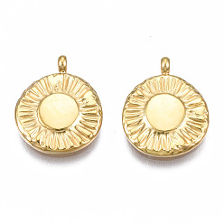 Real 14K Gold Plated Ion Plating(IP) 304 Stainless Steel Charms, Flat Round, Real 14K Gold Plated, 13.5x11x1.5mm, Hole: 1.4mm