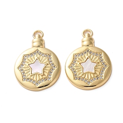 Звезда Латунные микро проложить кубического циркония подвески, с оболочкой, плоские круглые прелести, реальный 18 k позолоченный, стойки покрытие, прочное покрытие, без кадмия и без свинца, с целью перехода в кольце, звезда, 27x20.5x4 мм, отверстие : 3 мм