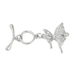 Платина Латунные застежки-молнии из прозрачного кубического циркония, без кадмия, без никеля и без свинца, бабочка, платина, Бабочка: 21x32x3 mm, отверстие : 1.4 мм, бар: 19x7x2.5 mm, отверстие : 1.5 мм