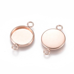 Rose Gold 201 Stainless Steel Cabochon Connector Settings, Plain Edge Bezel Cups, Flat Round, Rose Gold, Tray: 12mm, 21x14x2mm, Hole: 2mm